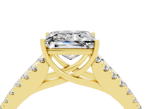Yellow gold Princess Cut Moissanite Split Shank Pavé Engagement Ring with Four-Prong Setting_16