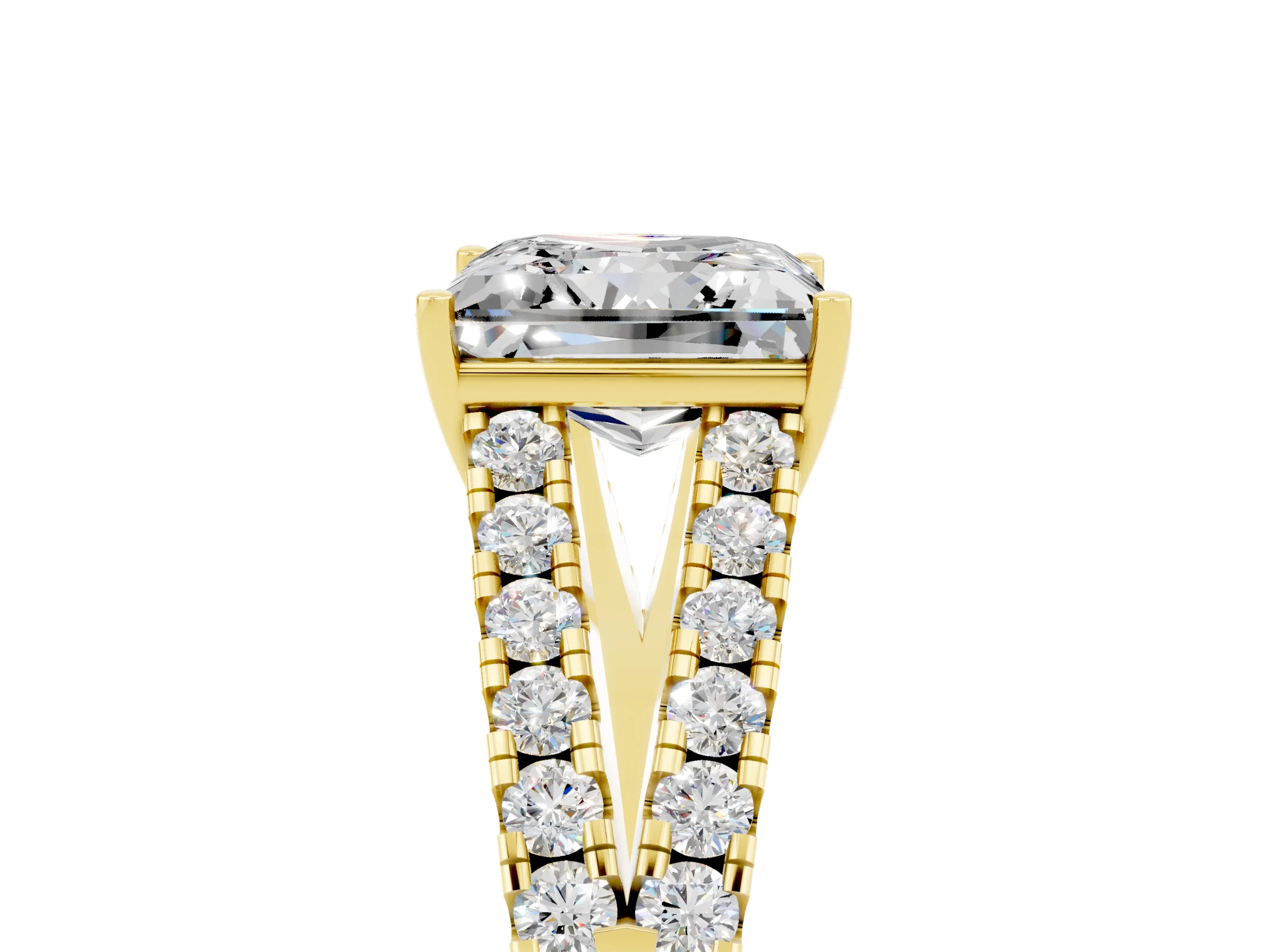 Yellow gold Princess Cut Moissanite Split Shank Pavé Engagement Ring with Four-Prong Setting_17