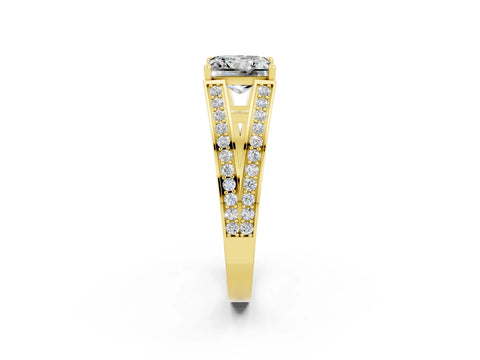 Yellow gold Princess Cut Moissanite Split Shank Ring with Pavé Band and Four-Prong Setting_2