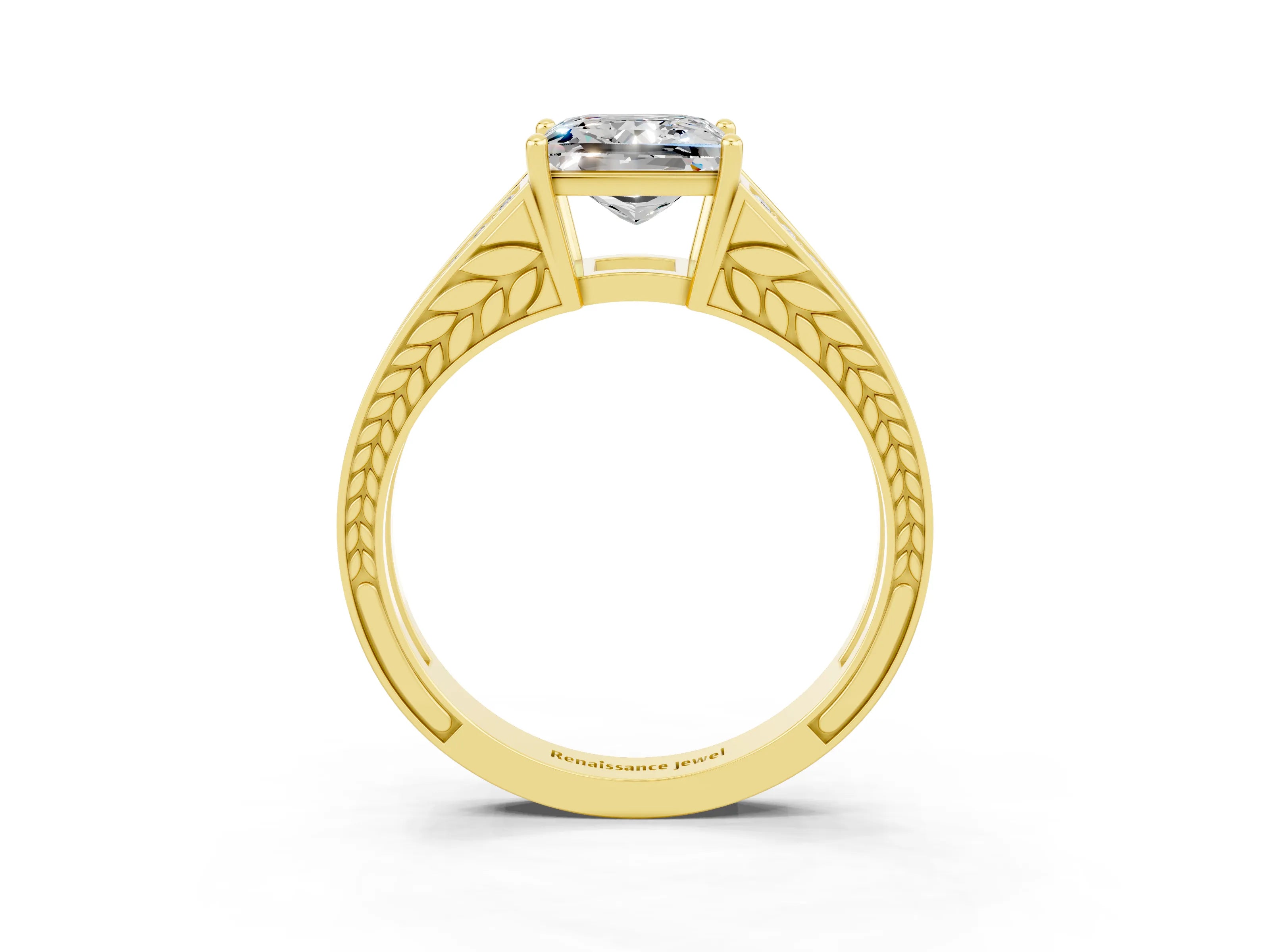 Yellow gold Princess Cut Moissanite Split Shank Ring with Pavé Band and Four-Prong Setting_3