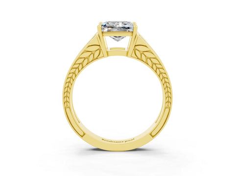 Yellow gold Princess Cut Moissanite Split Shank Ring with Pavé Band and Four-Prong Setting_3
