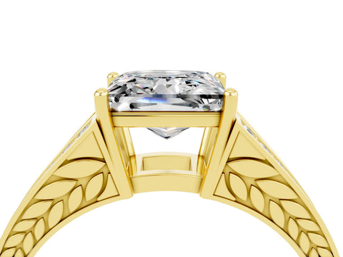 Yellow gold Princess Cut Moissanite Split Shank Ring with Pavé Band and Four-Prong Setting_4
