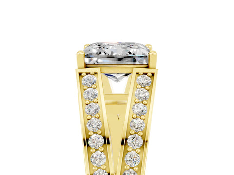 Yellow gold Princess Cut Moissanite Split Shank Ring with Pavé Band and Four-Prong Setting_5