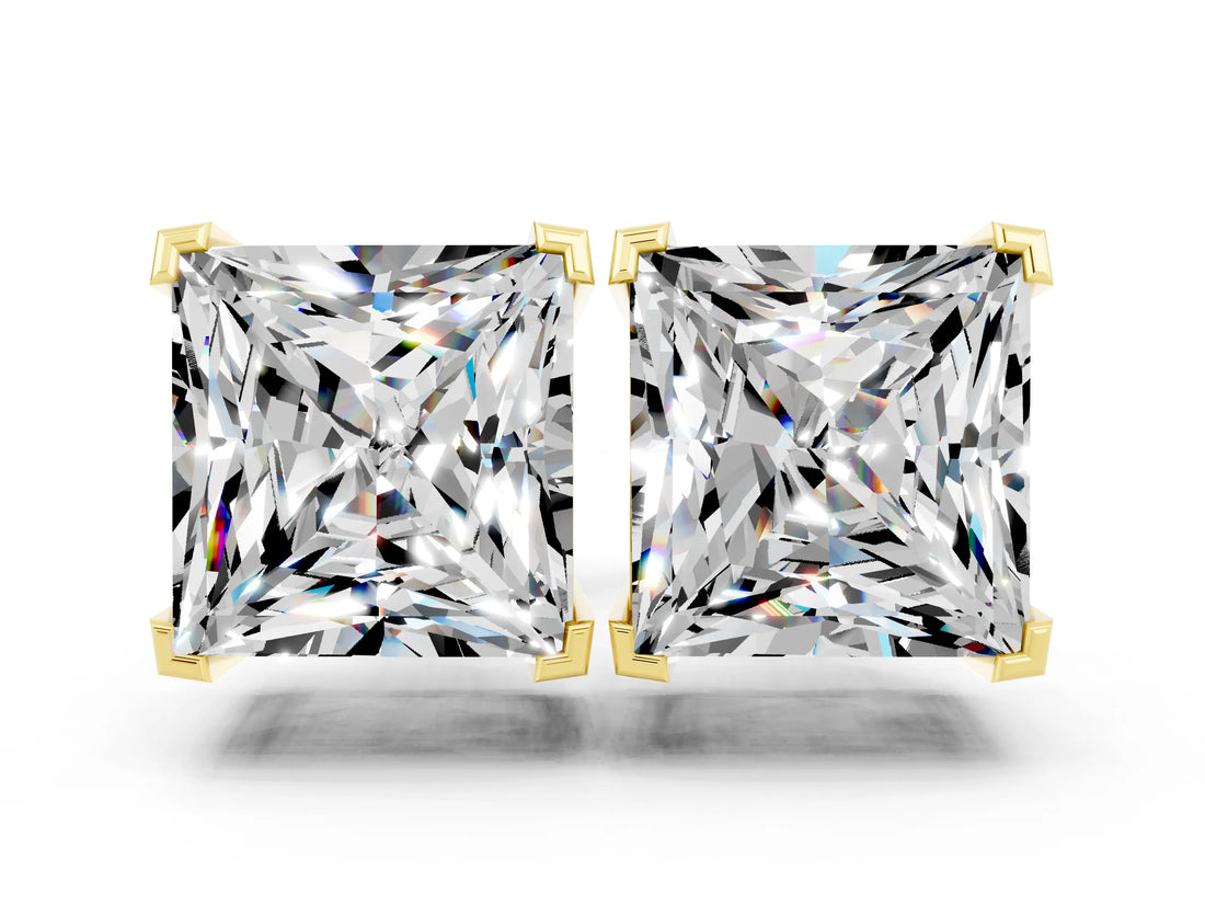 Yellow gold Princess Cut Moissanite Stud Earrings_30