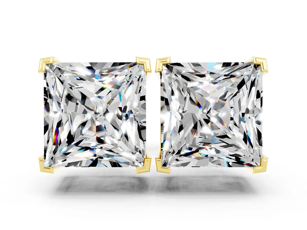Yellow gold Princess Cut Moissanite Stud Earrings