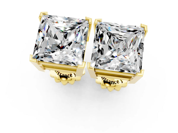 Yellow gold Princess Cut Moissanite Stud Earrings