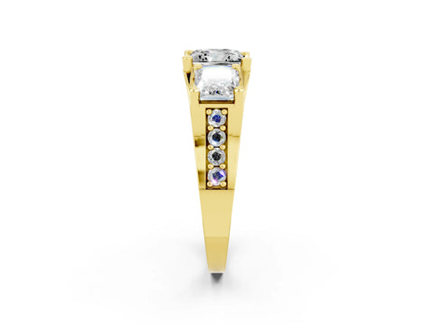 Yellow gold Princess Cut Moissanite Three-Stone Ring with Channel Set Band and Four-Prong Setting_2