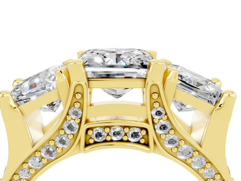Yellow gold Princess Cut Moissanite Three-Stone Ring with Channel Set Band and Four-Prong Setting_4