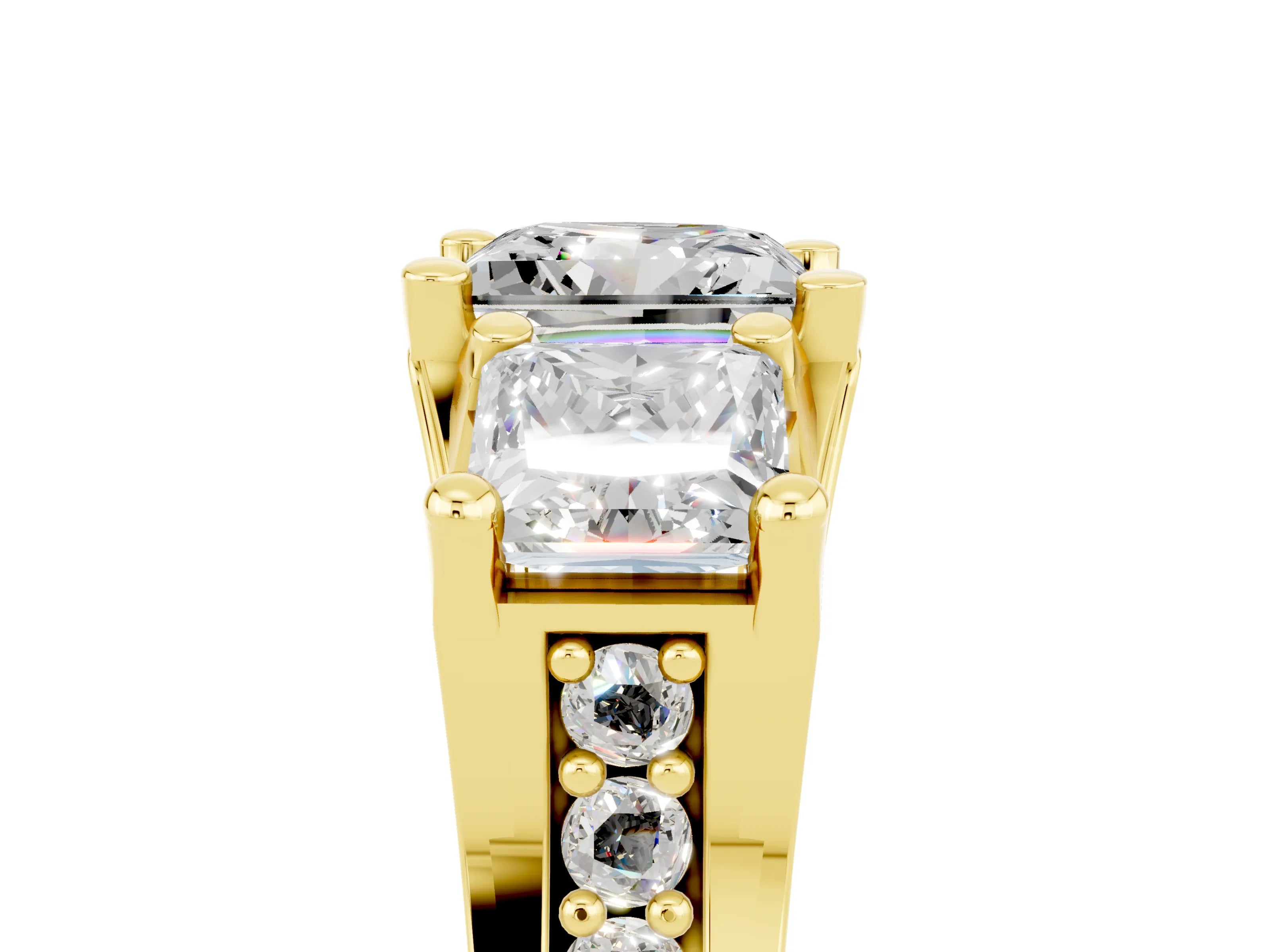 Yellow gold Princess Cut Moissanite Three-Stone Ring with Channel Set Band and Four-Prong Setting_5