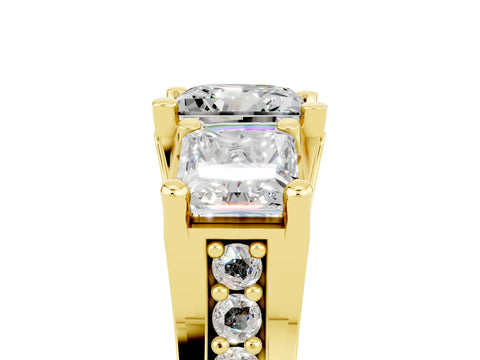 Yellow gold Princess Cut Moissanite Three-Stone Ring with Channel Set Band and Four-Prong Setting_5