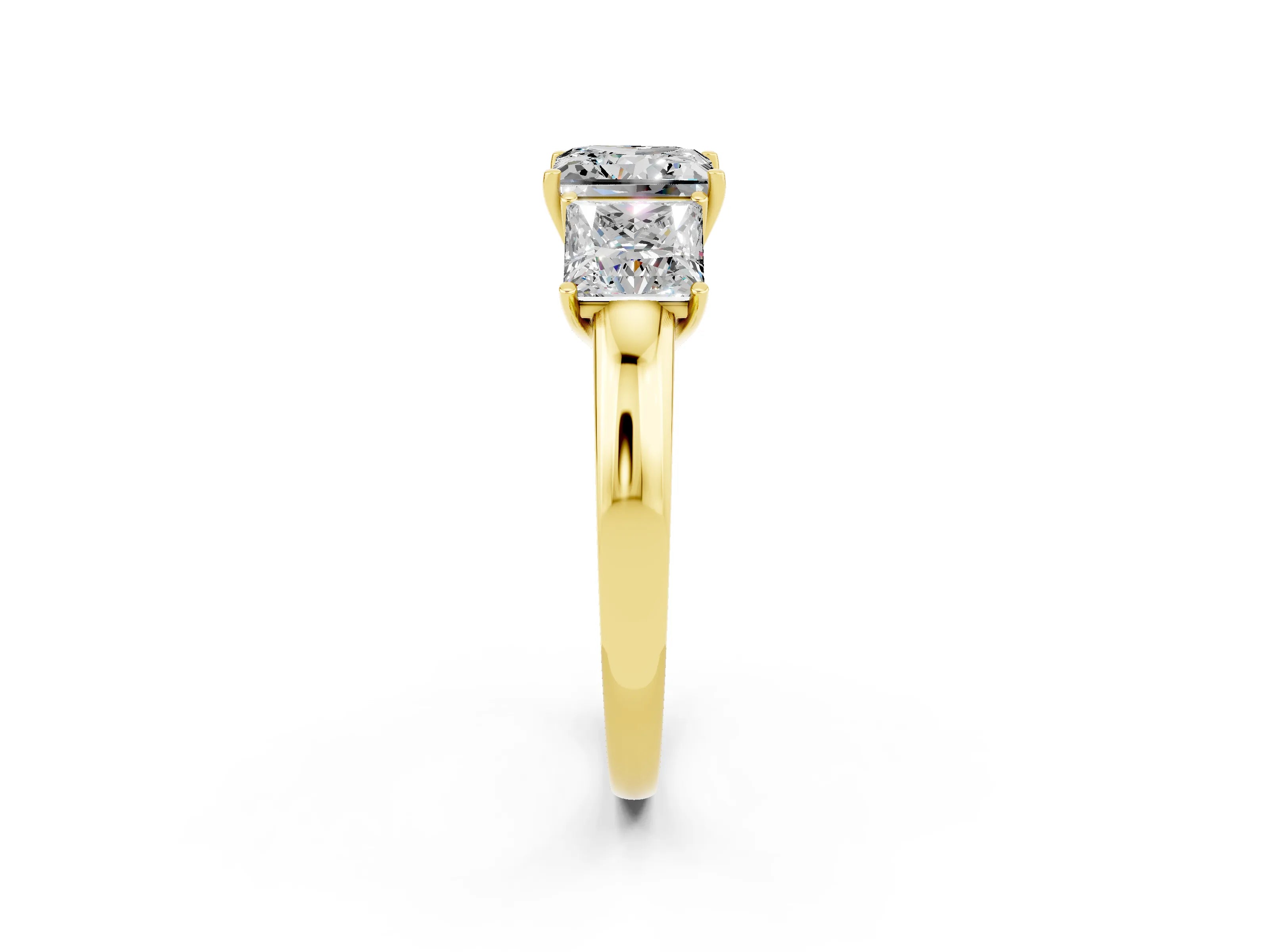 Yellow gold Princess Cut Moissanite Three-Stone Ring with Four-Prong Setting and Classic Band_2