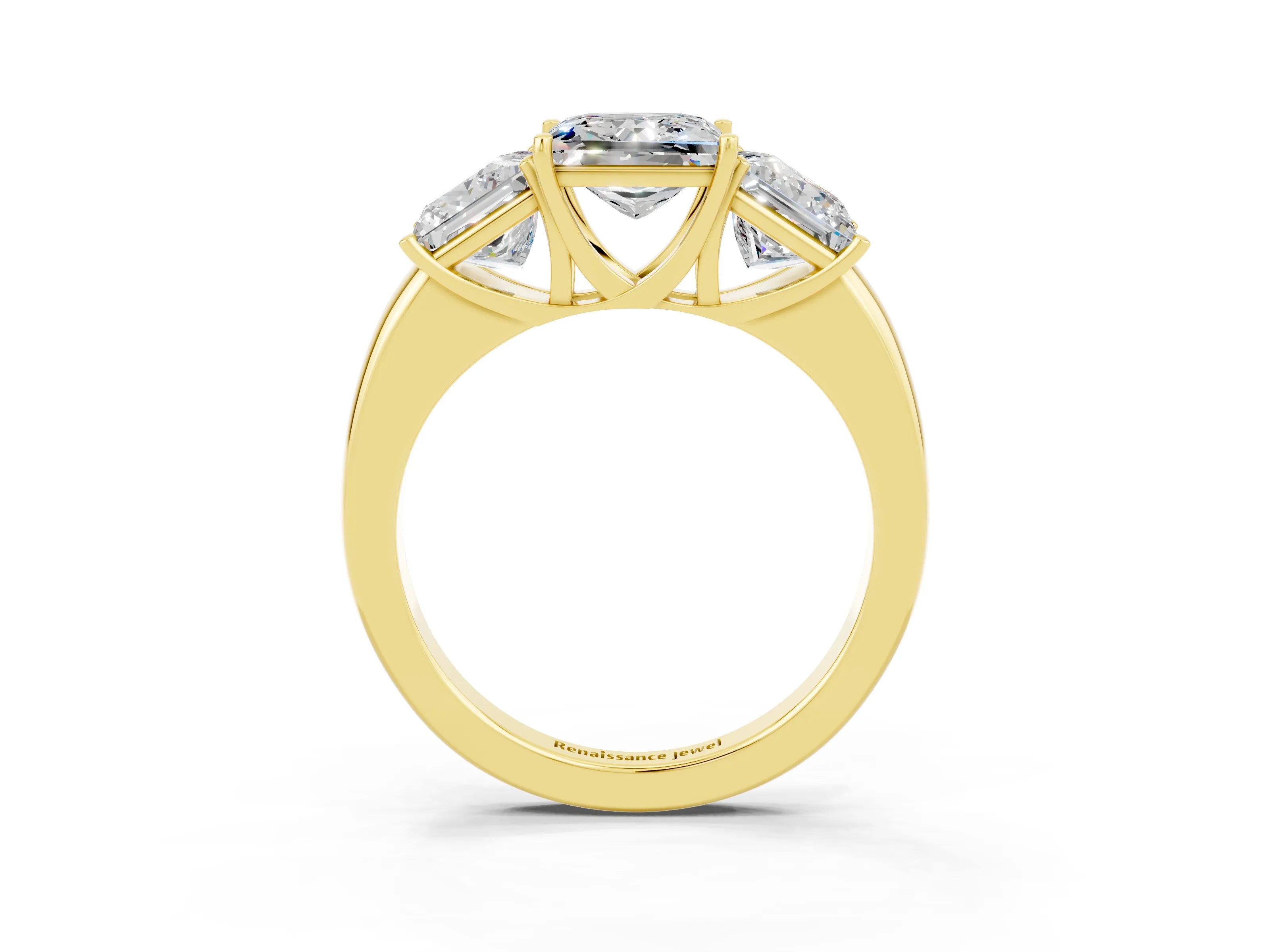 Yellow gold Princess Cut Moissanite Three-Stone Ring with Four-Prong Setting and Classic Band_3