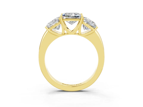 Yellow gold Princess Cut Moissanite Three-Stone Ring with Four-Prong Setting and Classic Band_3