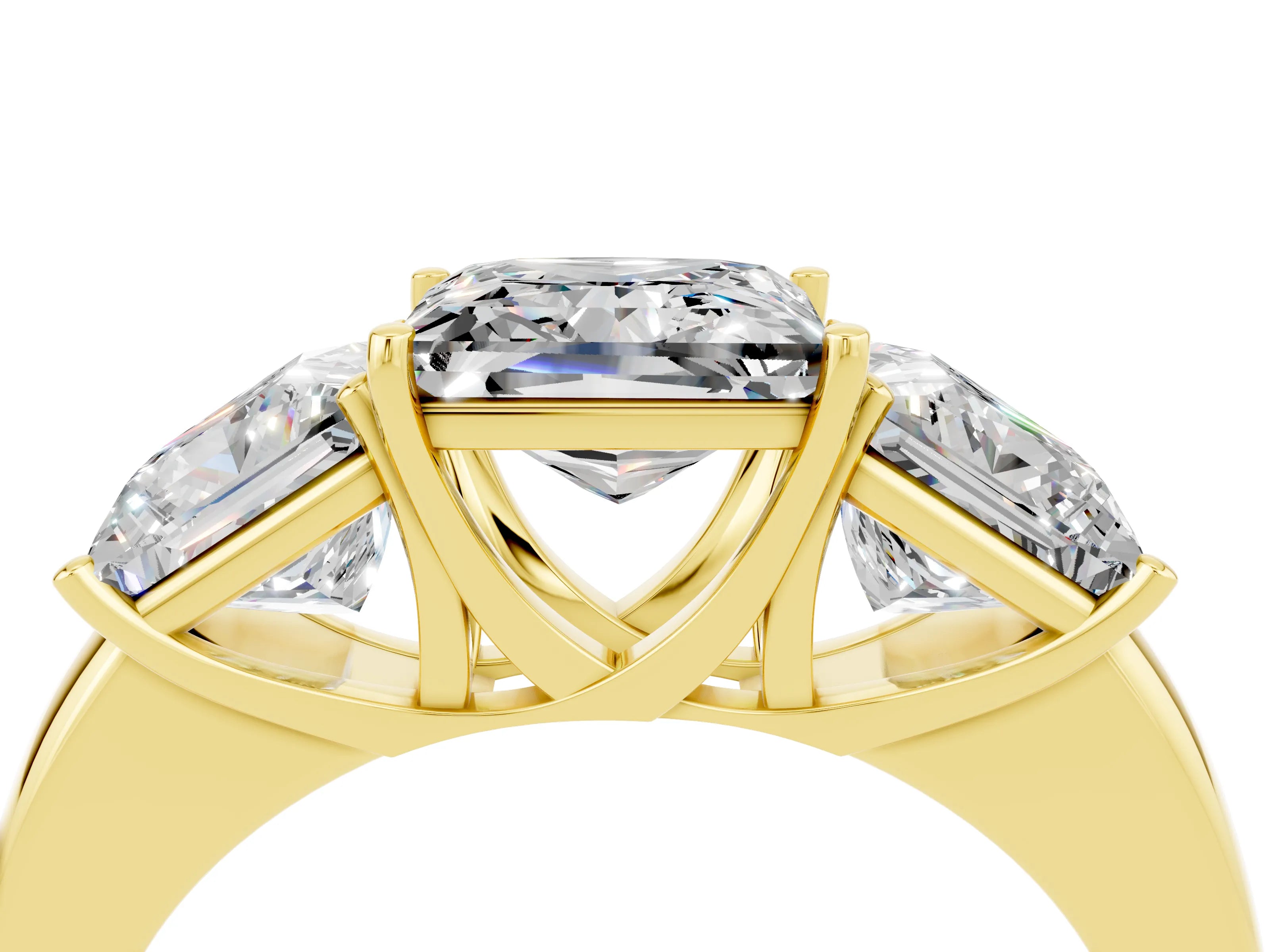 Yellow gold Princess Cut Moissanite Three-Stone Ring with Four-Prong Setting and Classic Band_4