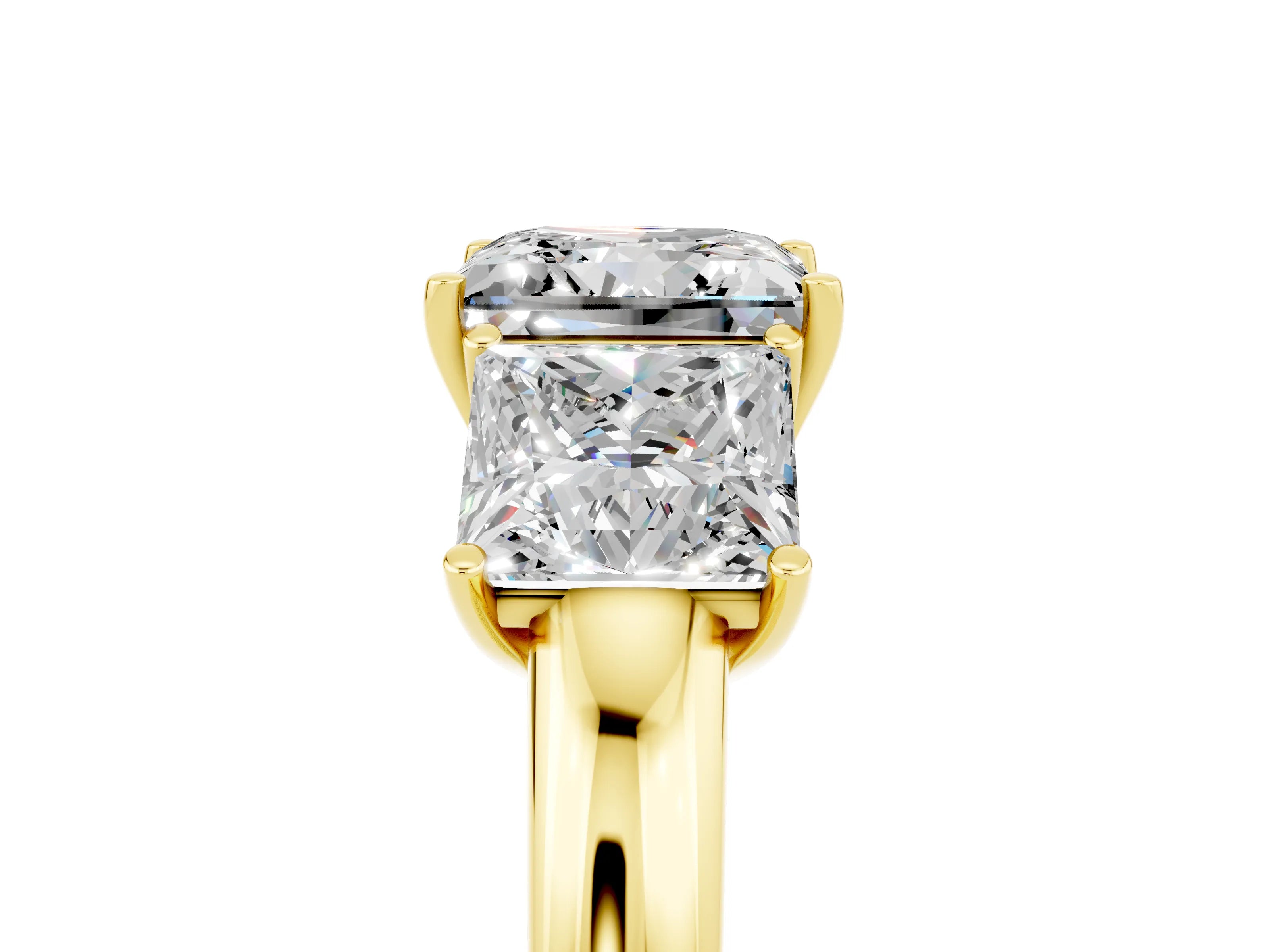 Yellow gold Princess Cut Moissanite Three-Stone Ring with Four-Prong Setting and Classic Band_5