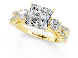 Yellow gold Princess Cut Moissanite Three-Stone Ring with Pavé Split Shank and Four-Prong Setting_1
