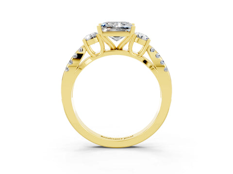 Yellow gold Princess Cut Moissanite Three-Stone Ring with Pavé Split Shank and Four-Prong Setting_3