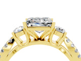 Yellow gold Princess Cut Moissanite Three-Stone Ring with Pavé Split Shank and Four-Prong Setting_4