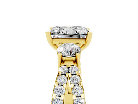 Yellow gold Princess Cut Moissanite Three-Stone Ring with Pavé Split Shank and Four-Prong Setting_5