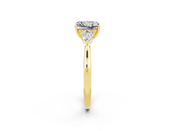 Yellow gold Princess Cut Moissanite Three-Stone Ring with Pear  Side Stones and Prong Setting