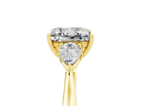 Yellow gold Princess Cut Moissanite Three-Stone Ring with Pear Side Stones and Four-Prong Setting_17