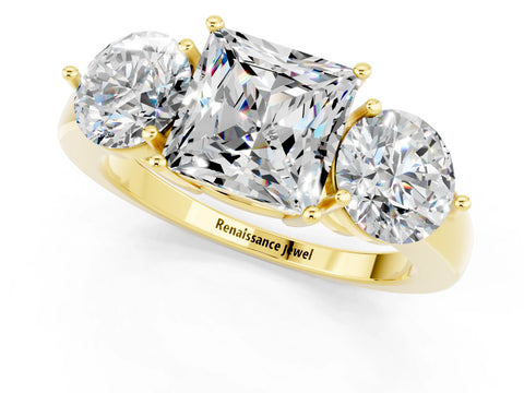 Yellow gold Princess Cut Moissanite Three-Stone Ring with Prong Setting and Classic Band_1