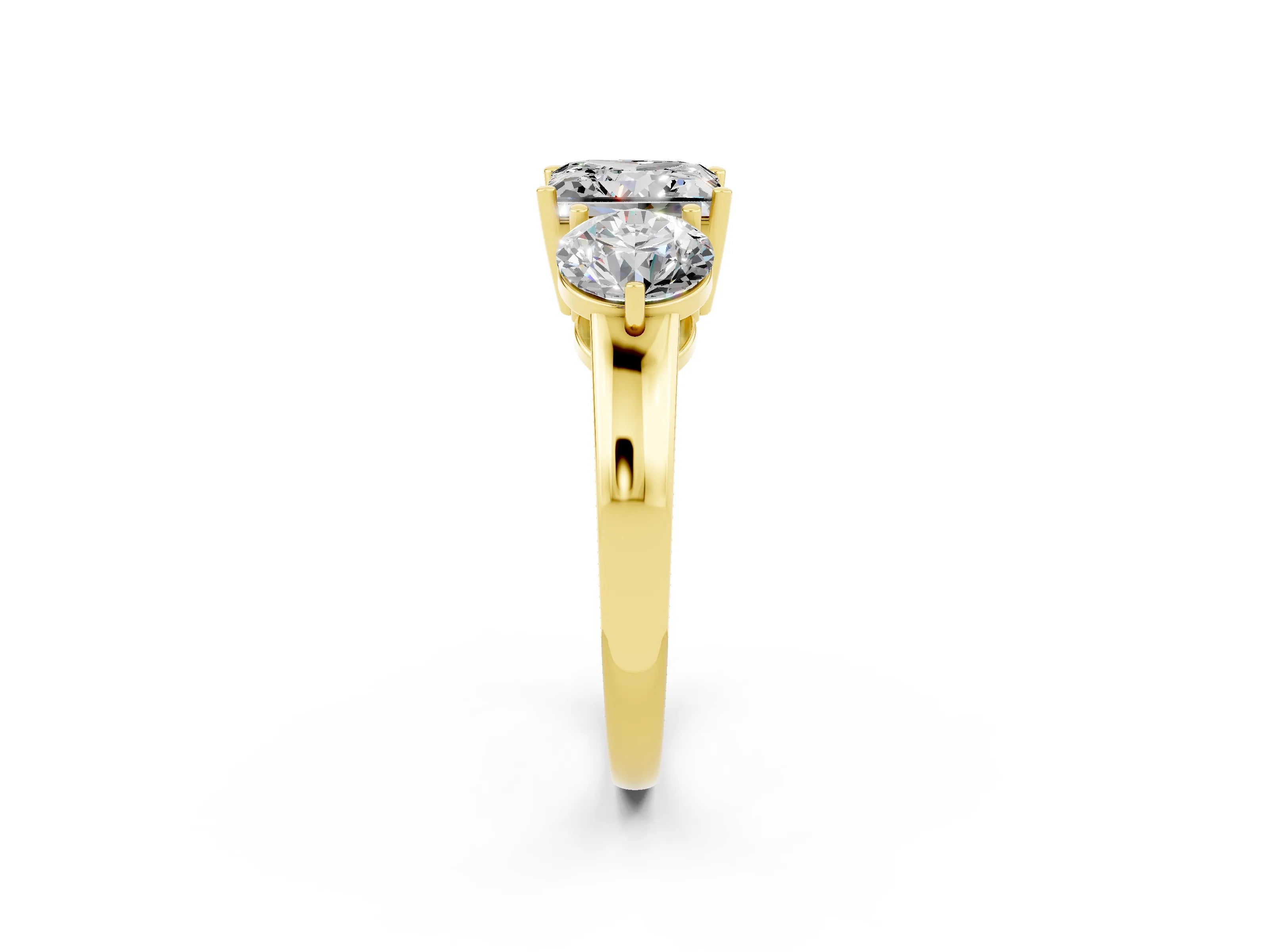 Yellow gold Princess Cut Moissanite Three-Stone Ring with Prong Setting and Classic Band_2