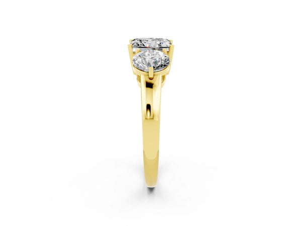 Yellow gold Princess Cut Moissanite Three-Stone Ring with Prong Setting and Classic Band
