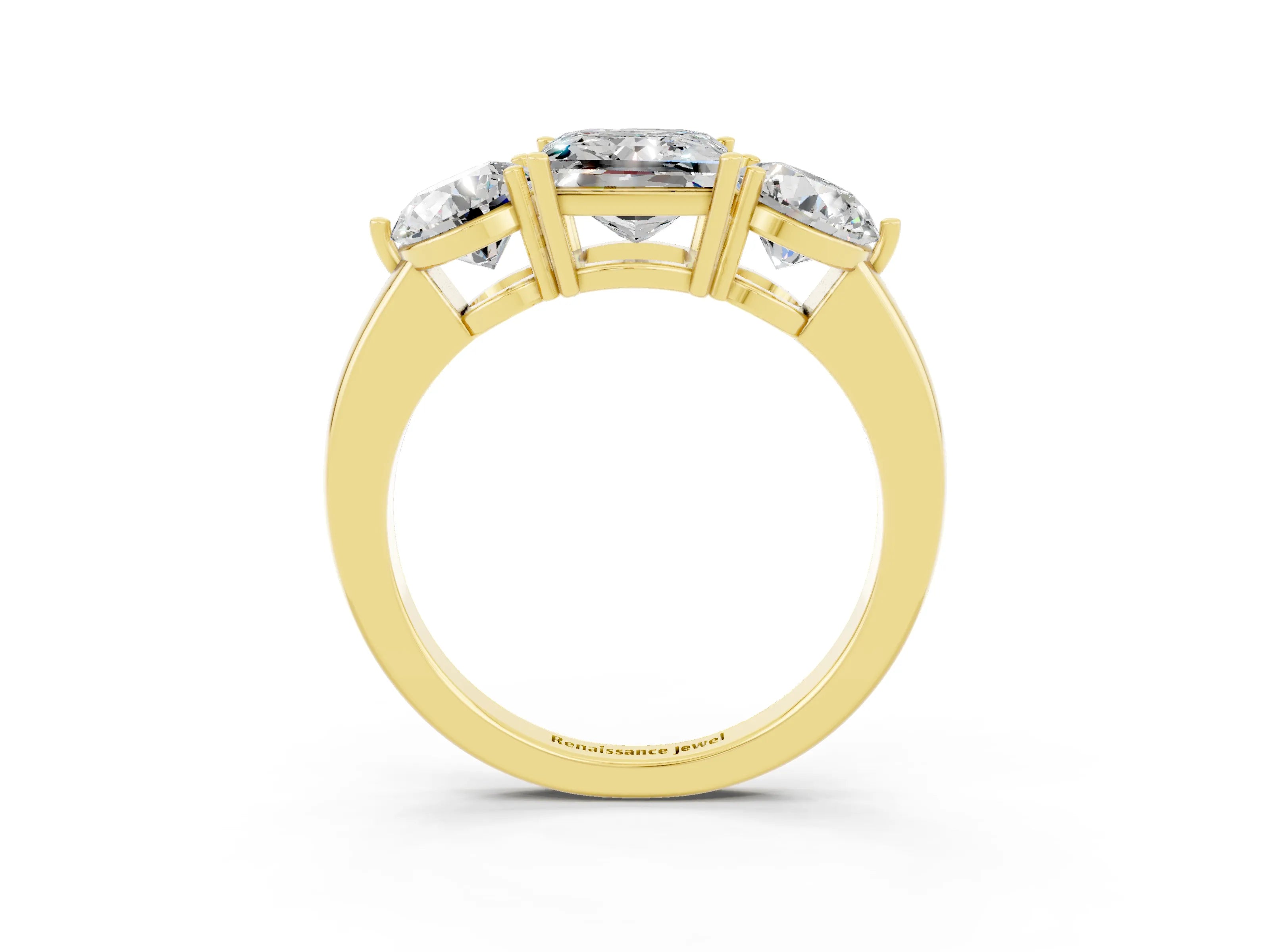 Yellow gold Princess Cut Moissanite Three-Stone Ring with Prong Setting and Classic Band_3