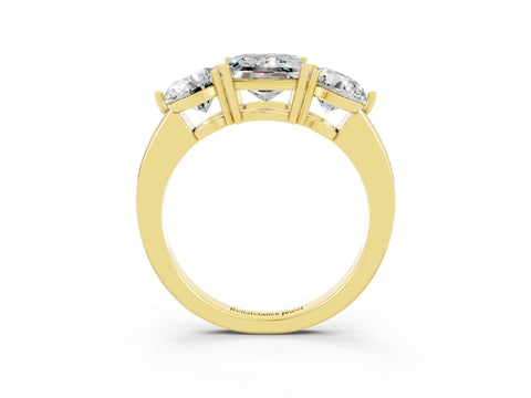 Yellow gold Princess Cut Moissanite Three-Stone Ring with Prong Setting and Classic Band_3