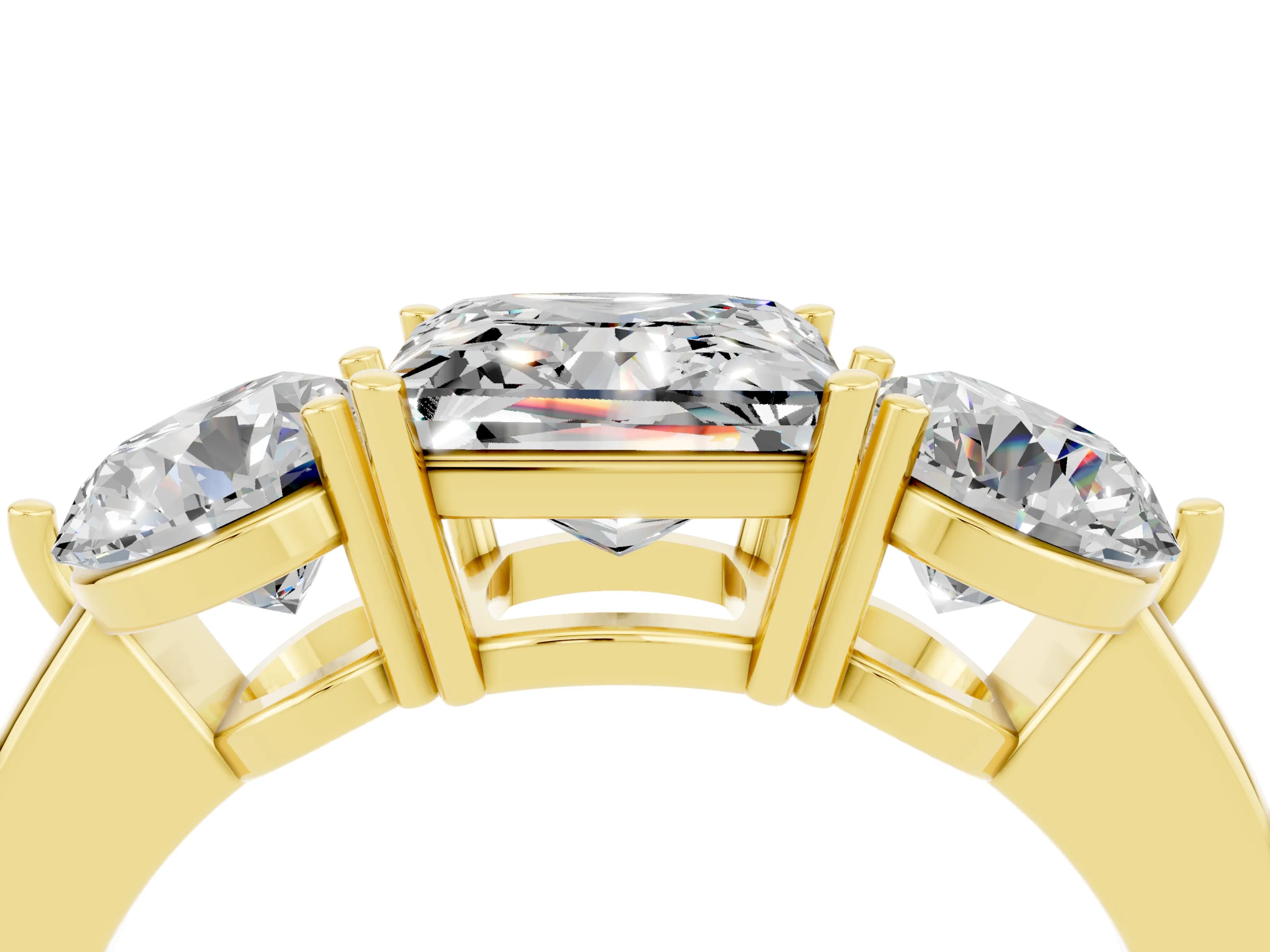 Yellow gold Princess Cut Moissanite Three-Stone Ring with Prong Setting and Classic Band_4