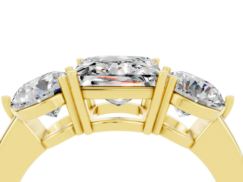 Yellow gold Princess Cut Moissanite Three-Stone Ring with Prong Setting and Classic Band_4