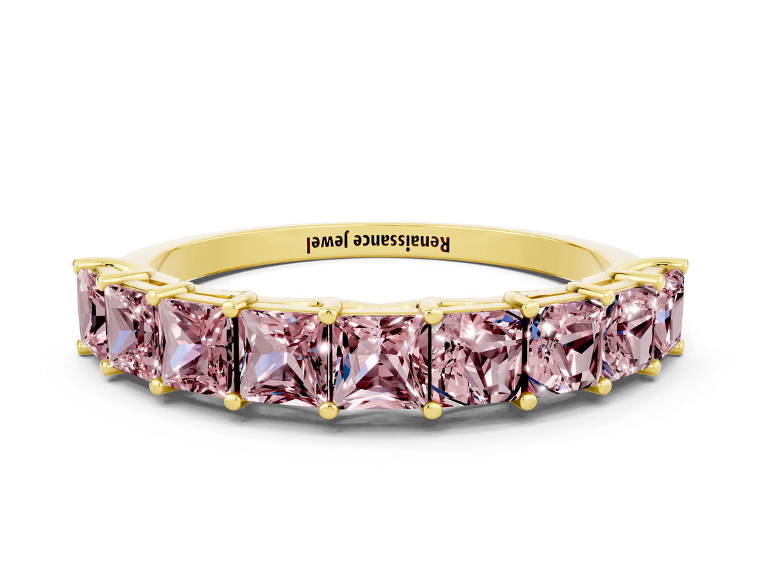 Yellow gold Princess Cut Morganite Channel-Set Eternity Band with Prong Setting_6