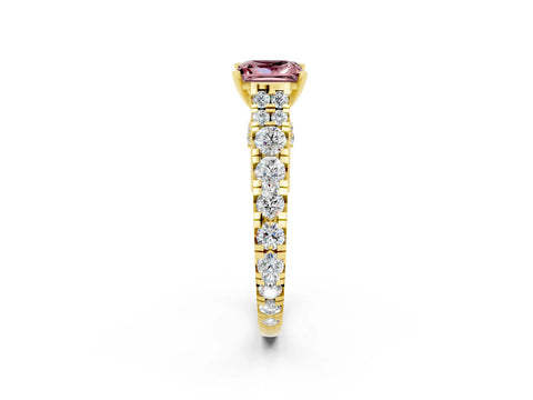 Yellow gold Princess Cut Morganite Classic Solitaire Ring with Pavé Band and Four-Prong Setting_2