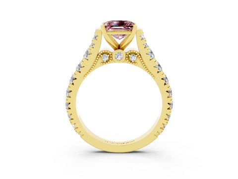 Yellow gold Princess Cut Morganite Classic Solitaire Ring with Pavé Band and Four-Prong Setting_3