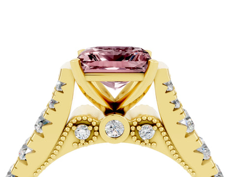 Yellow gold Princess Cut Morganite Classic Solitaire Ring with Pavé Band and Four-Prong Setting_4