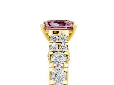 Yellow gold Princess Cut Morganite Classic Solitaire Ring with Pavé Band and Four-Prong Setting_5