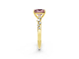Yellow gold Princess Cut Morganite Cluster Side Stone Solitaire Ring with Prong Setting_26