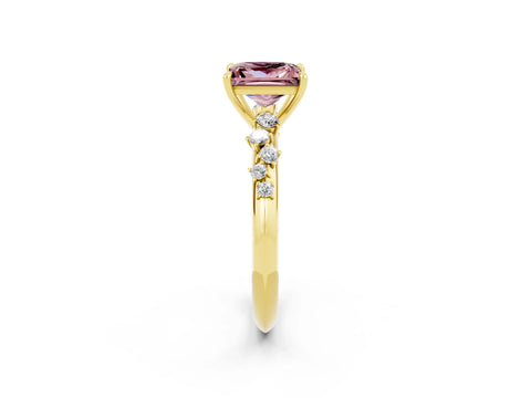Yellow gold Princess Cut Morganite Cluster Side Stone Solitaire Ring with Prong Setting_26