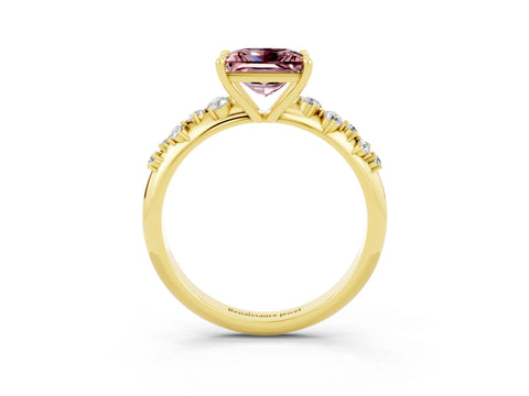 Yellow gold Princess Cut Morganite Cluster Side Stone Solitaire Ring with Prong Setting_27