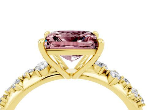 Yellow gold Princess Cut Morganite Cluster Side Stone Solitaire Ring with Prong Setting_28