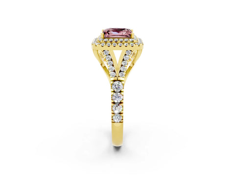 Yellow gold Princess Cut Morganite Double Halo Ring with Split Shank and Prong Setting_14