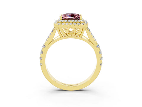 Yellow gold Princess Cut Morganite Double Halo Ring with Split Shank and Prong Setting_15