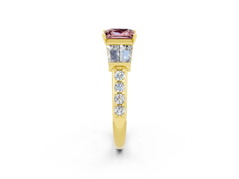 Yellow gold Princess Cut Morganite Engagement Ring with Baguette Side Stones and Channel Set Band_2
