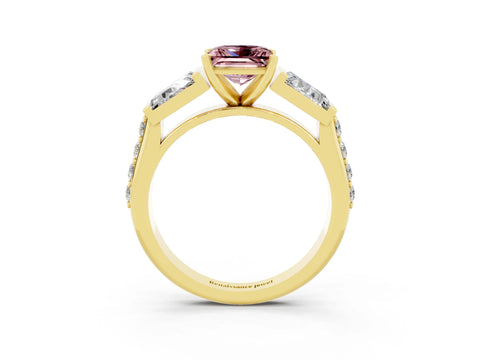 Yellow gold Princess Cut Morganite Engagement Ring with Baguette Side Stones and Channel Set Band_3