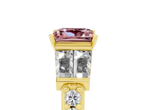 Yellow gold Princess Cut Morganite Engagement Ring with Baguette Side Stones and Channel Set Band_5