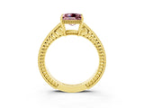 Yellow gold Princess Cut Morganite Engagement Ring with Milgrain Channel Set Band and Prong Setting_3