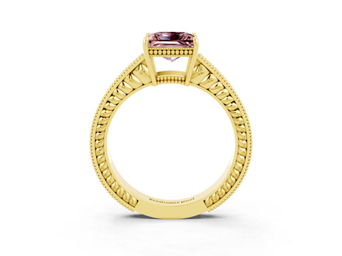 Yellow gold Princess Cut Morganite Engagement Ring with Milgrain Channel Set Band and Prong Setting_3