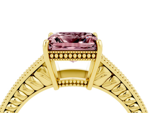 Yellow gold Princess Cut Morganite Engagement Ring with Milgrain Channel Set Band and Prong Setting_4