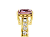Yellow gold Princess Cut Morganite Engagement Ring with Milgrain Channel Set Band and Prong Setting_5